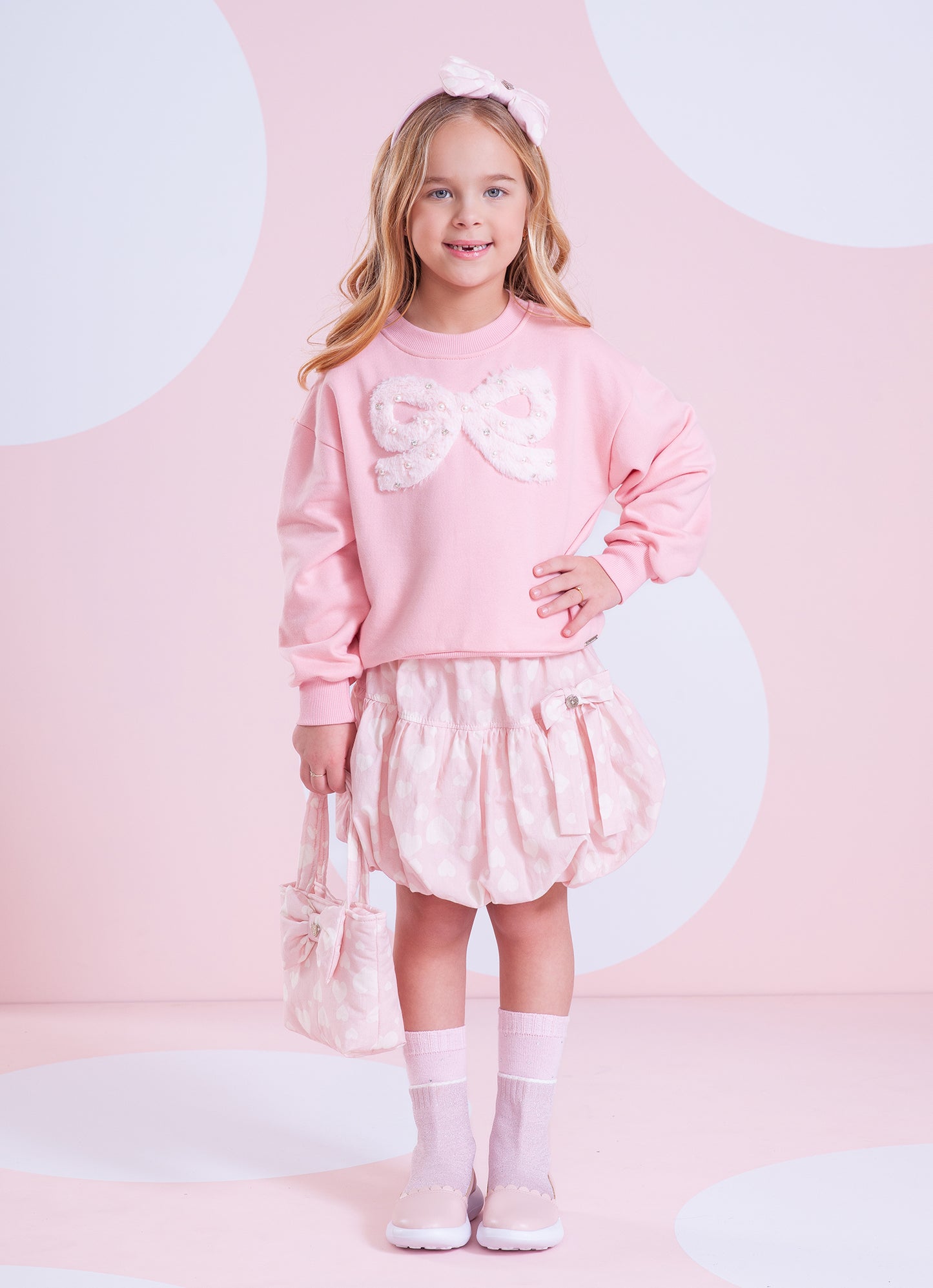 Blusa Moletom Laço Pele Bordado Pérolas e Cristais