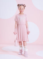 Vestido Tricot Laço Cristal Saia Plissada