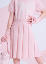 Vestido Tricot Laço Cristal Saia Plissada