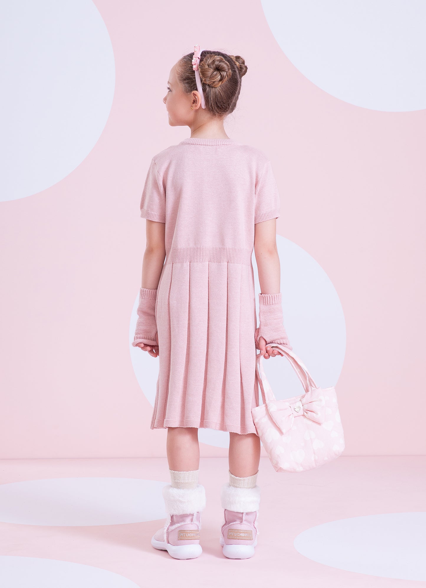Vestido Tricot Laço Cristal Saia Plissada