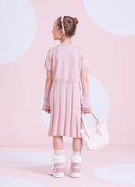 Vestido Tricot Laço Cristal Saia Plissada