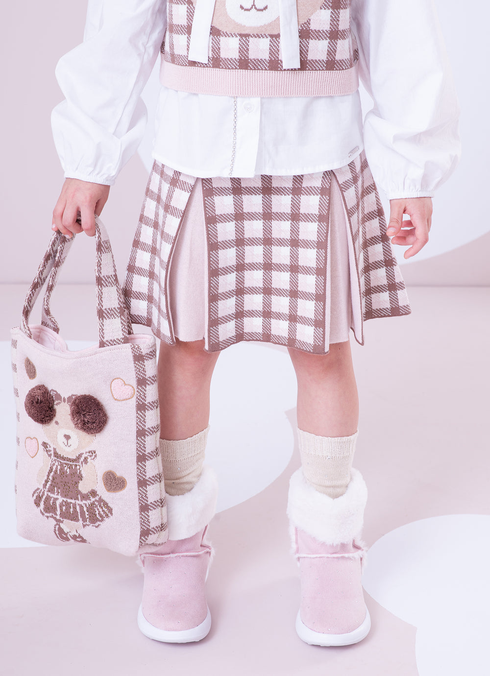 Saia Short Tricot Xadrez Pregas