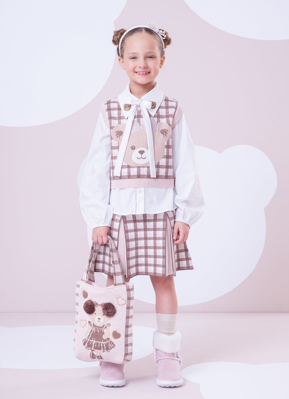 Saia Short Tricot Xadrez Pregas