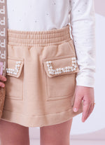 Saia Short Moletom Bolsos Bordados