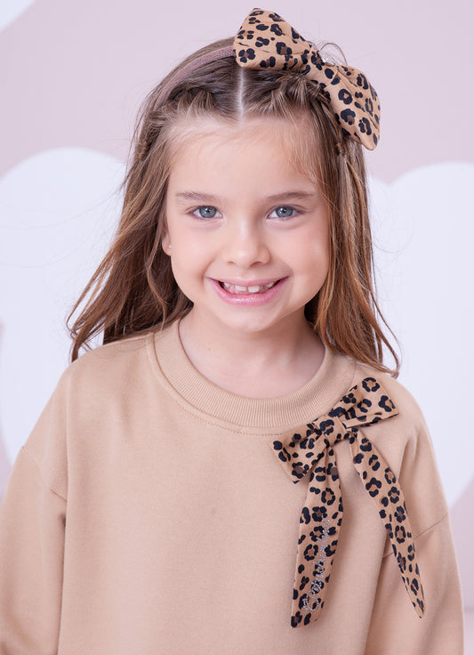 Blusa Moletom Efeito Sobreposição Onçinha Laço