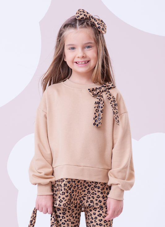 Blusa Moletom Efeito Sobreposição Onçinha Laço