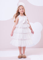 Vestido Tule Camadas Babado Laço