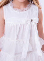 Vestido Tule Camadas Babado Laço