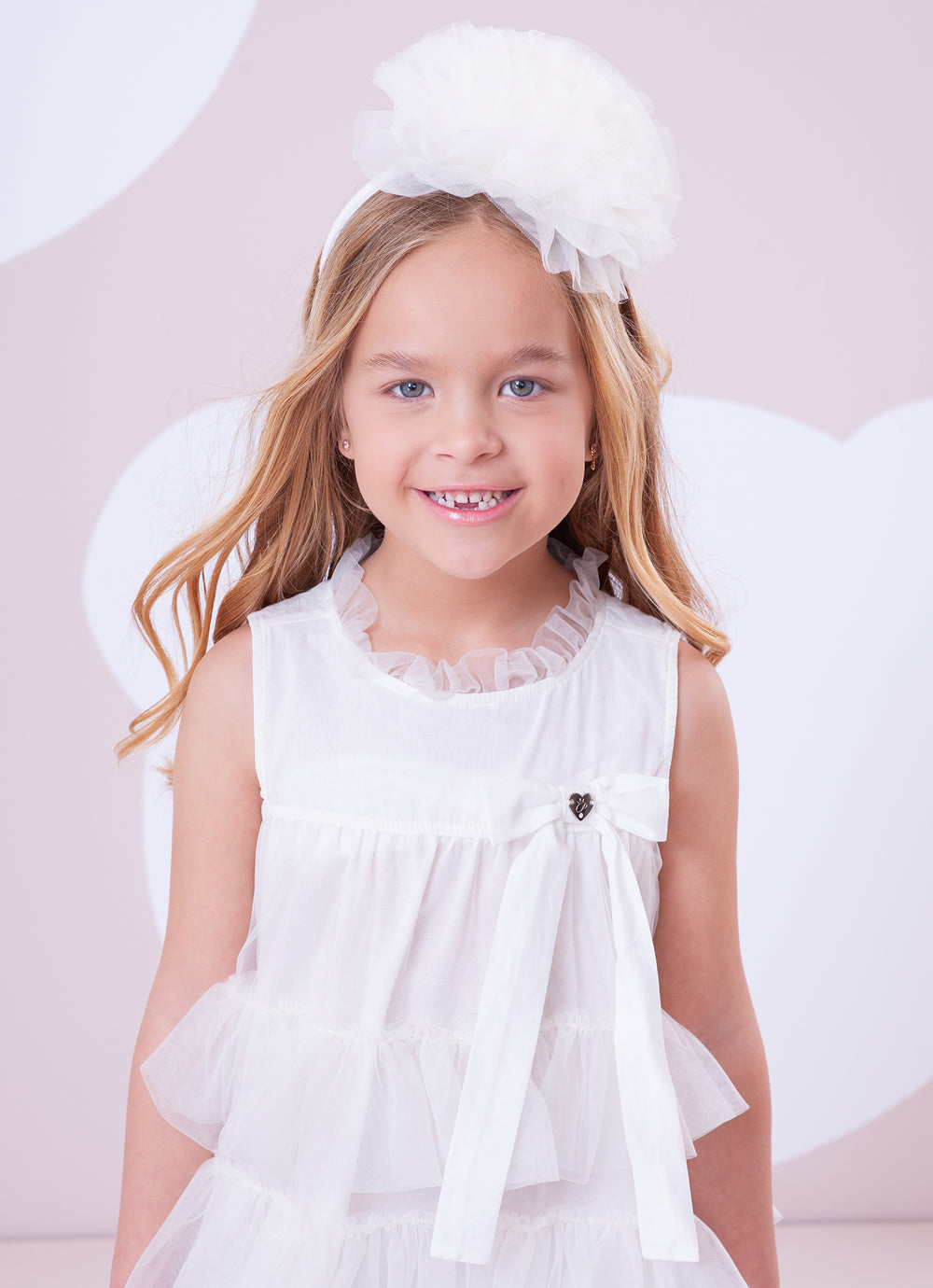 Vestido Tule Camadas Babado Laço