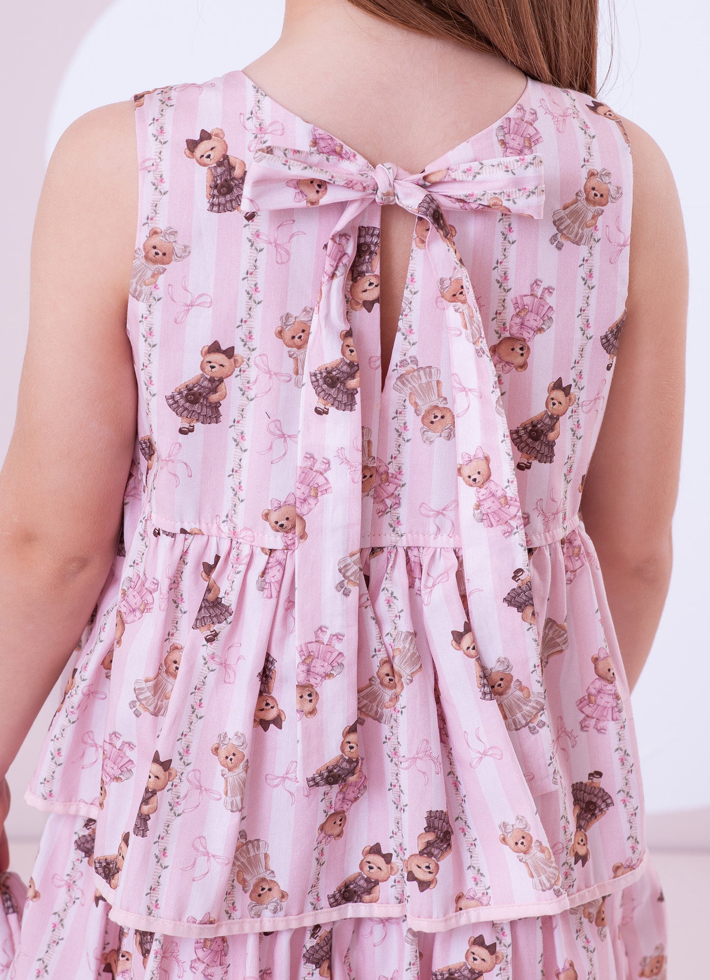 Vestido Algodão Listras e Ursas Babados