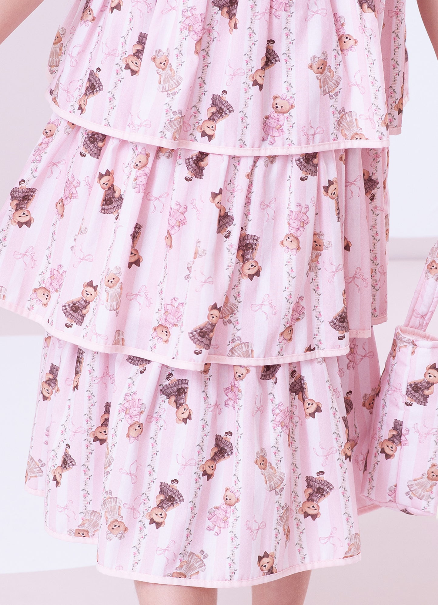 Vestido Algodão Listras e Ursas Babados