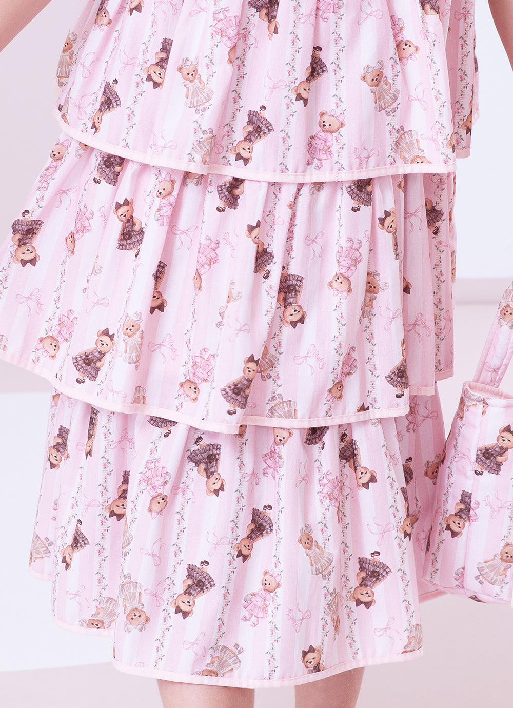 Vestido Algodão Listras e Ursas Babados