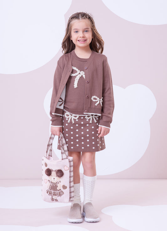 Casaco Tricot Laços Bordados