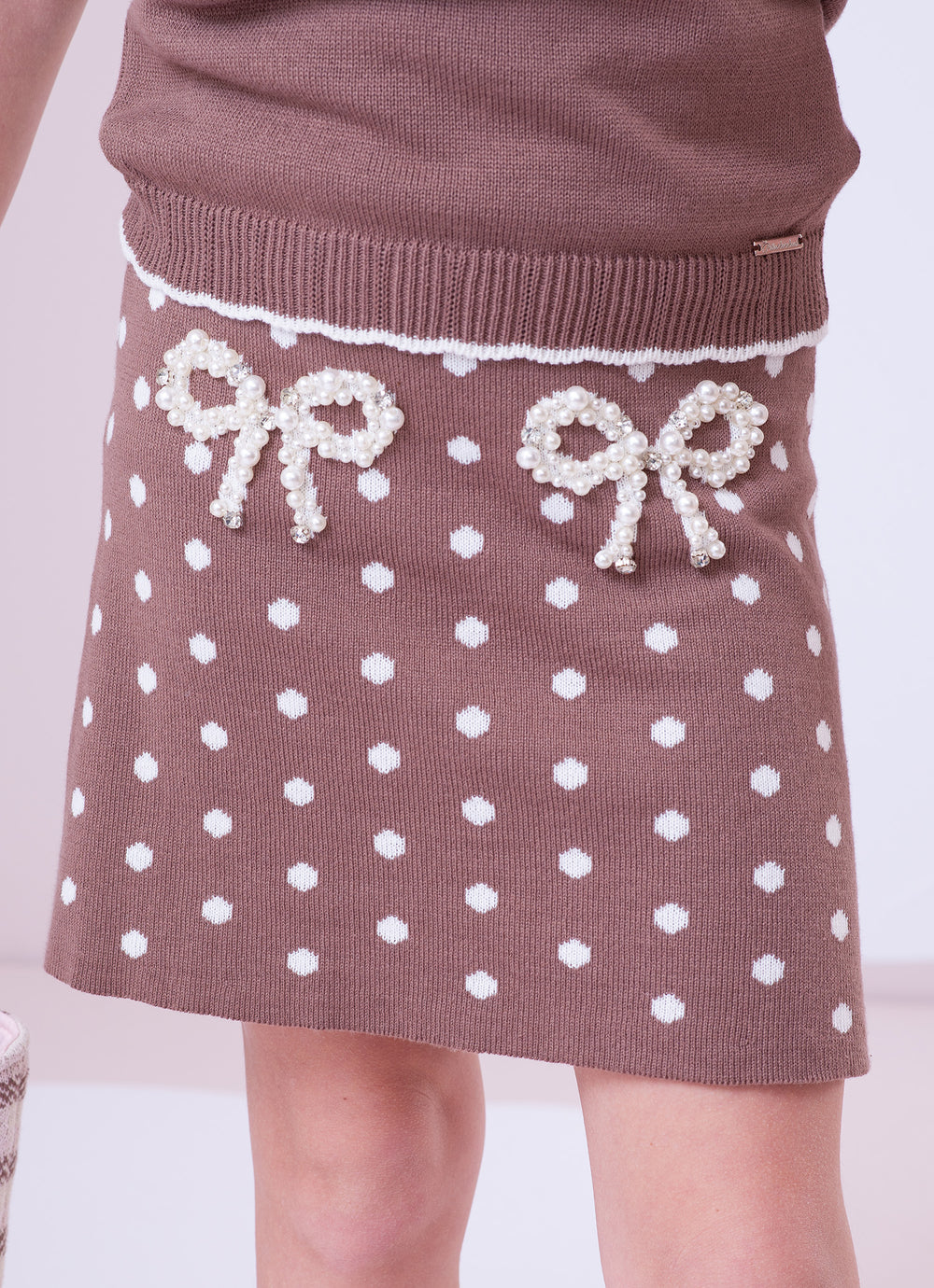 Saia Short Tricot Poá Laços Bordados