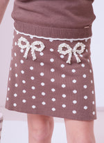 Saia Short Tricot Poá Laços Bordados