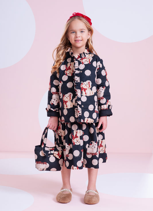 Casaco Puffer Algodão Estampa Poá Cachorros