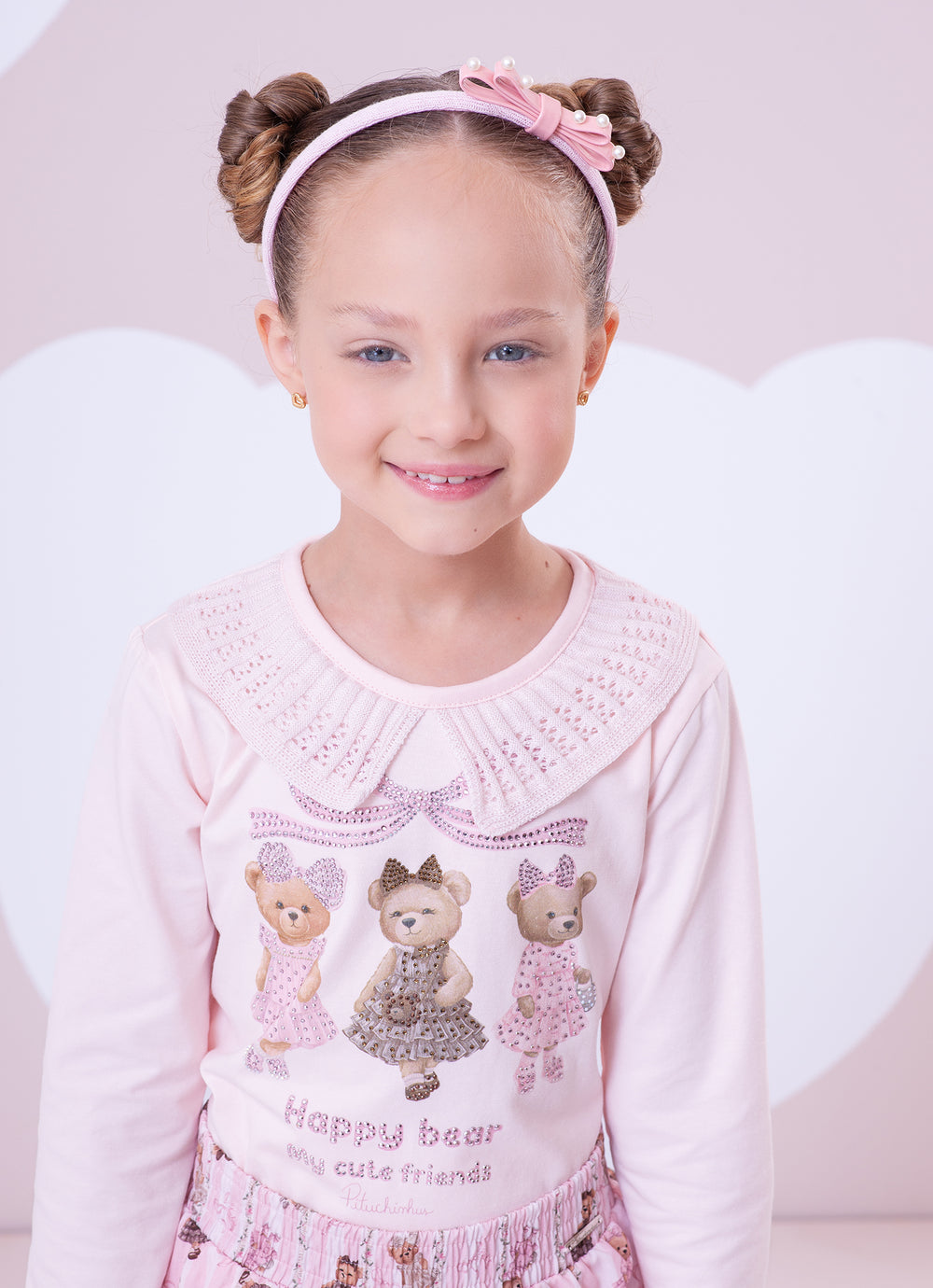 Blusa Cotton Ursinhas Gola Tricot