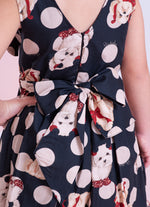 Vestido Algodão Estampa Poá Cachorros Laço