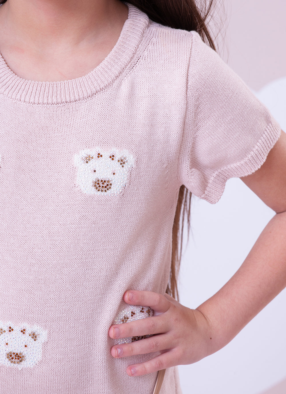 Vestido Tricot Rostinhos Ursinhas Cristais