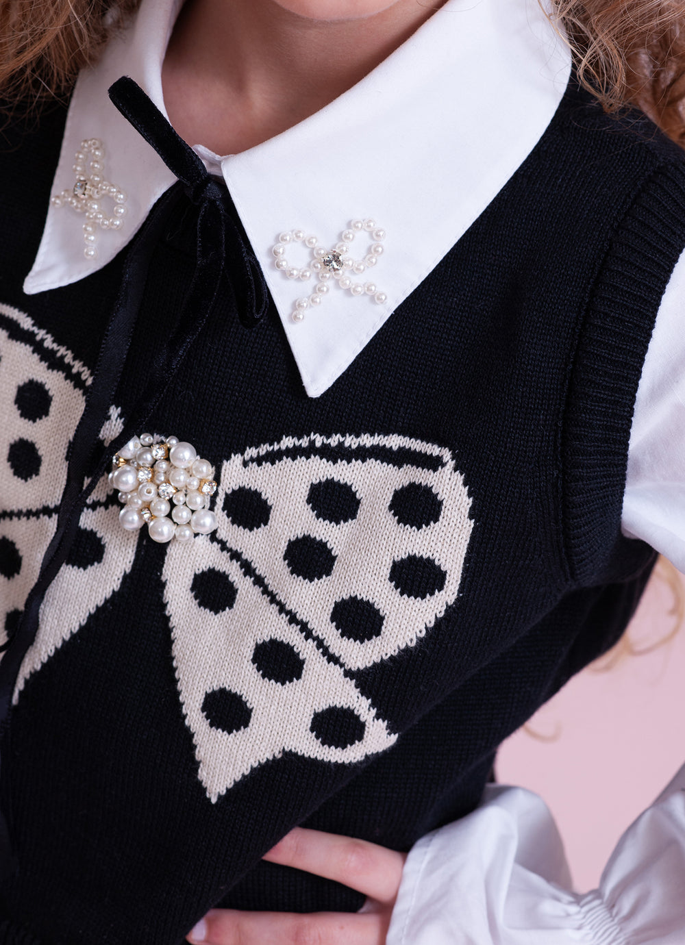 Colete Tricot Laço Poá Bordado