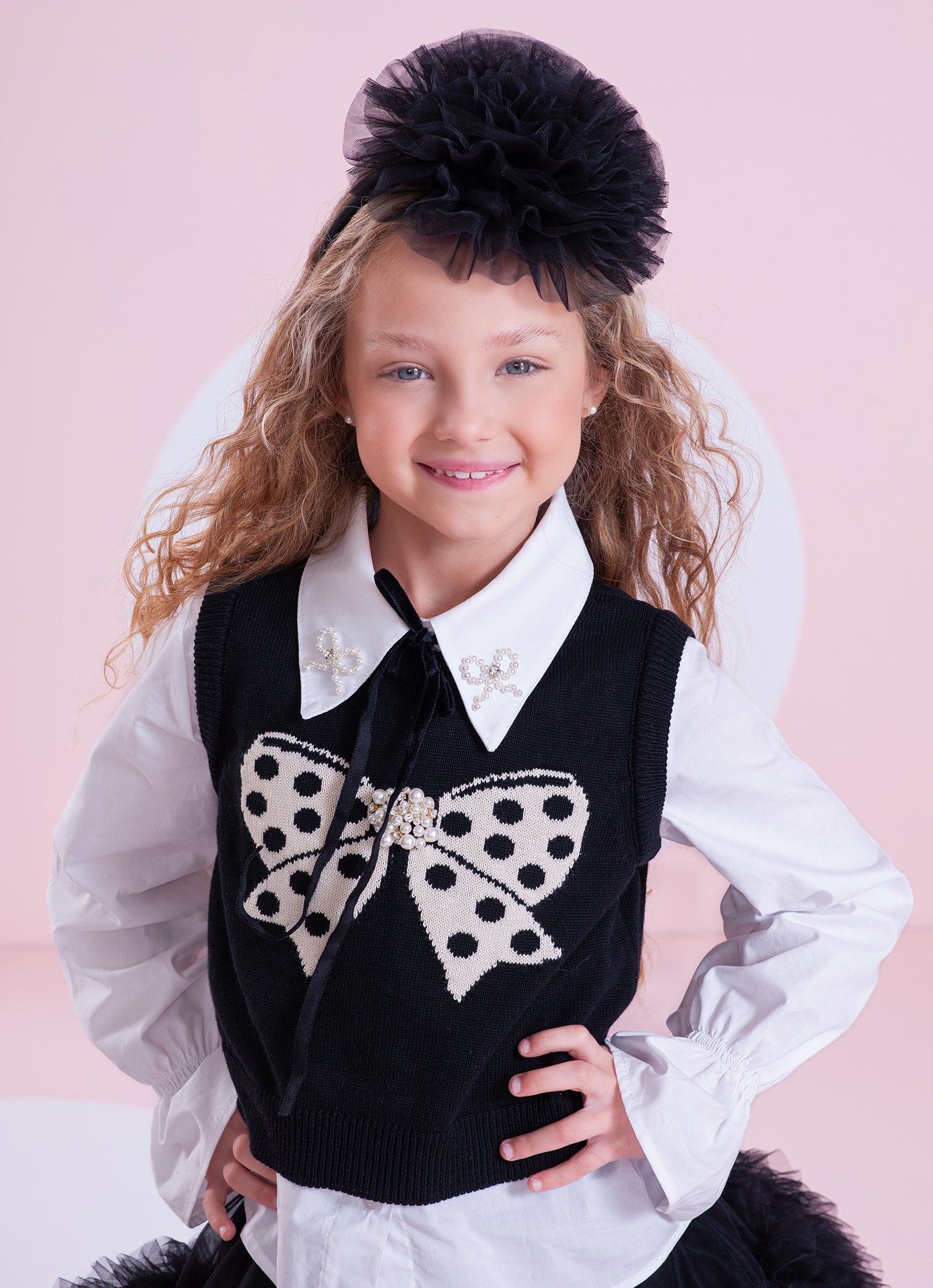 Colete Tricot Laço Poá Bordado