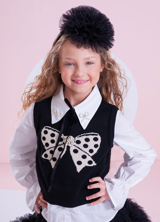 Colete Tricot Laço Poá Bordado