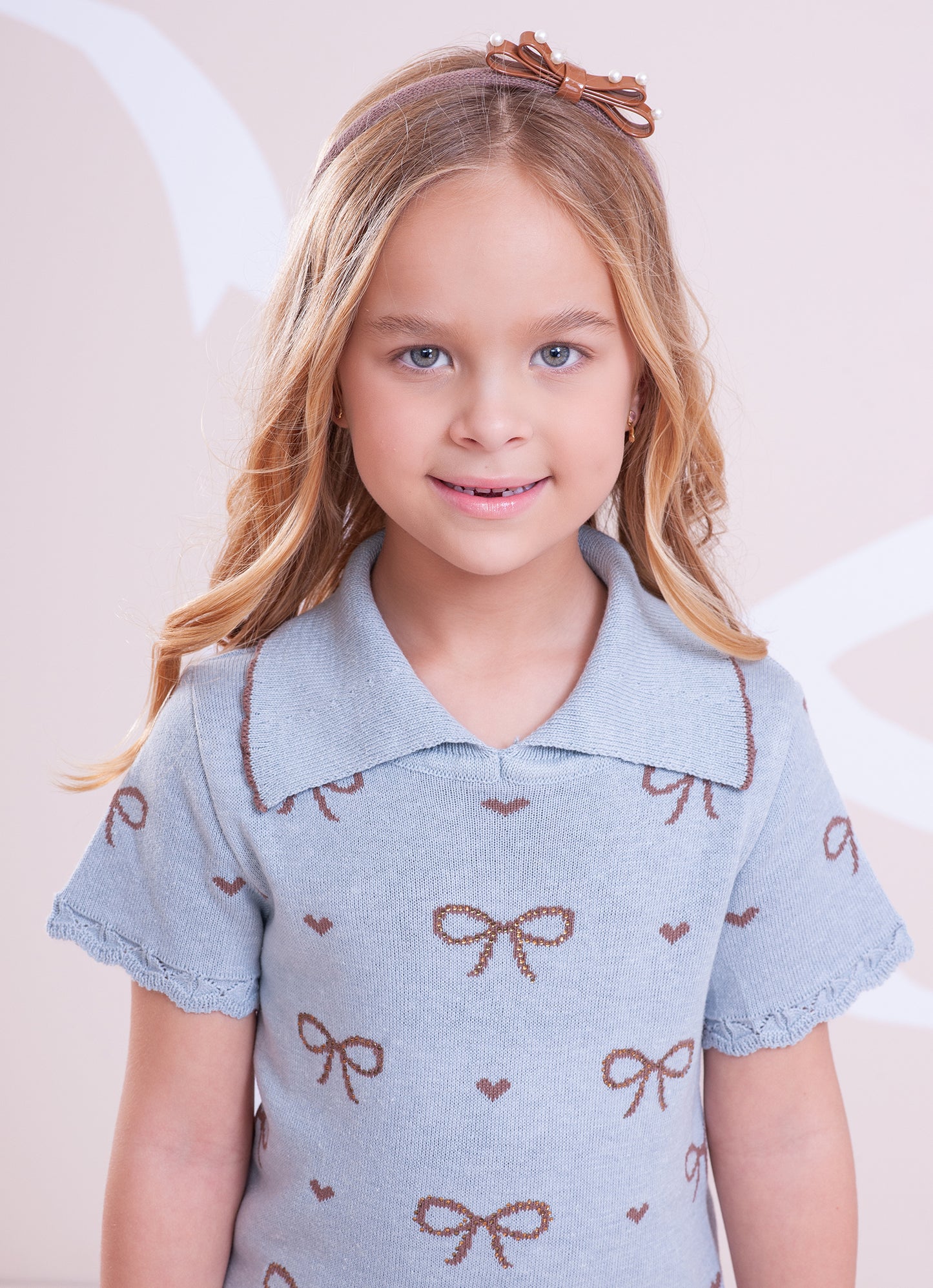 Blusa Tricot Gola Polo Laços e Corações Cristal