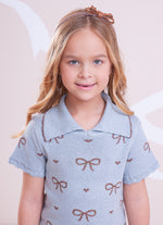 Blusa Tricot Gola Polo Laços e Corações Cristal