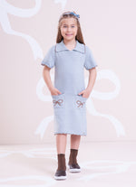 Vestido Tricot Gola Polo Laços Bolsos