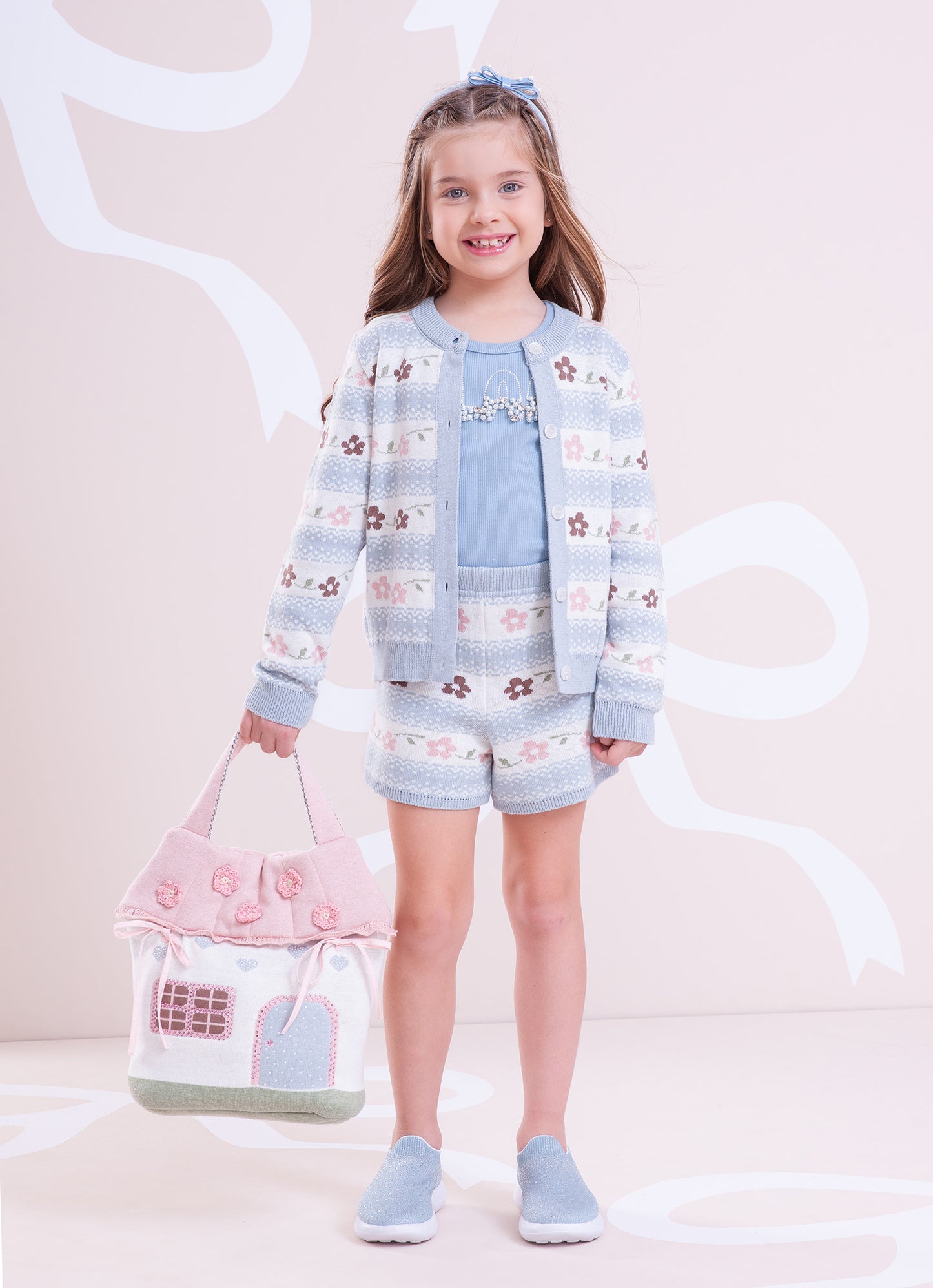 Casaco Tricot Listrado Multi Flores
