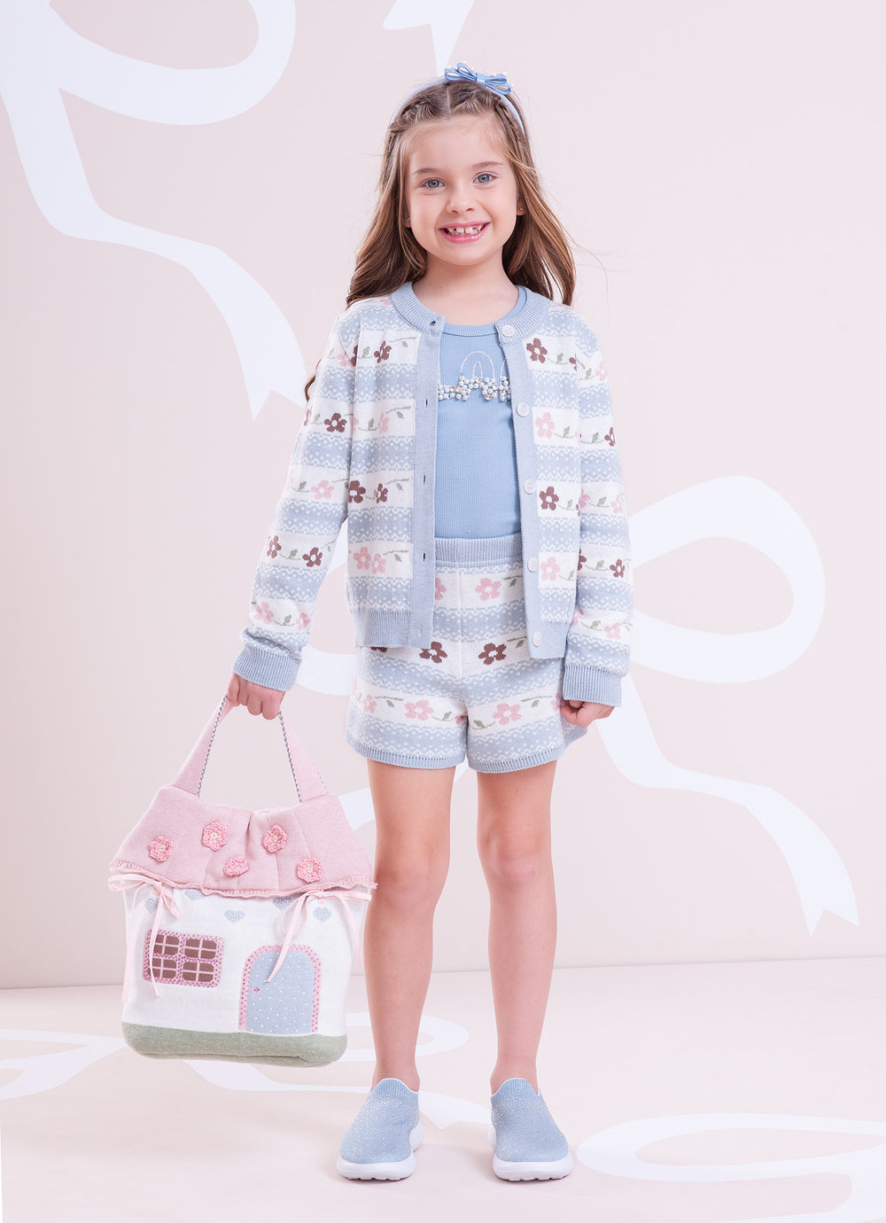 Casaco Tricot Listrado Multi Flores