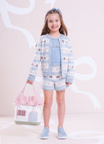 Casaco Tricot Listrado Multi Flores