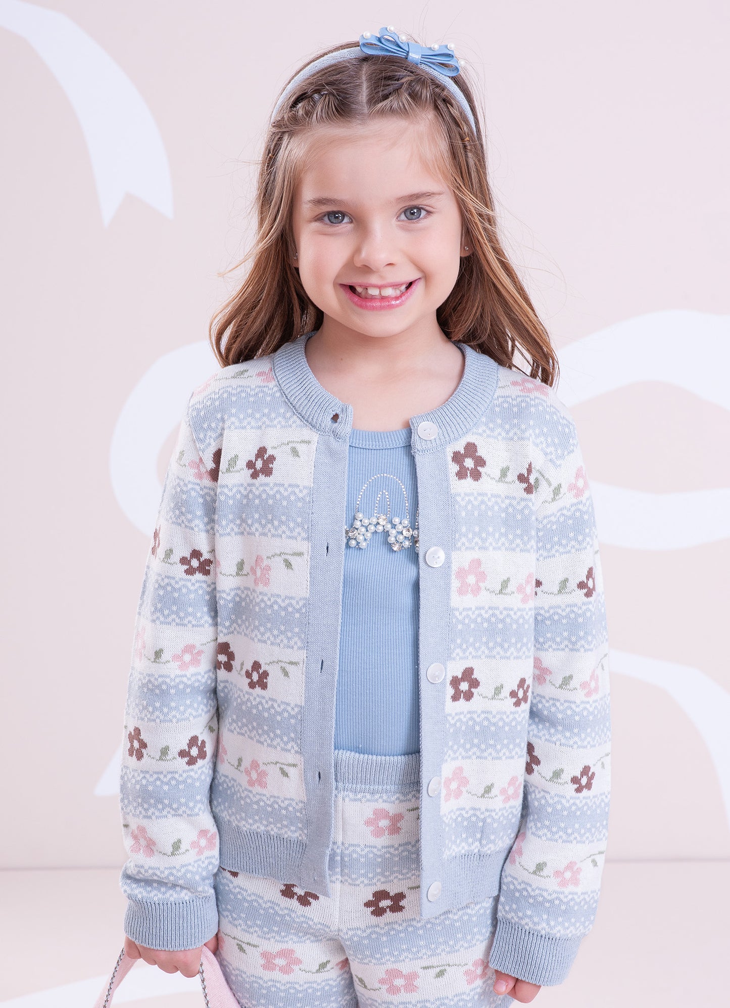 Casaco Tricot Listrado Multi Flores