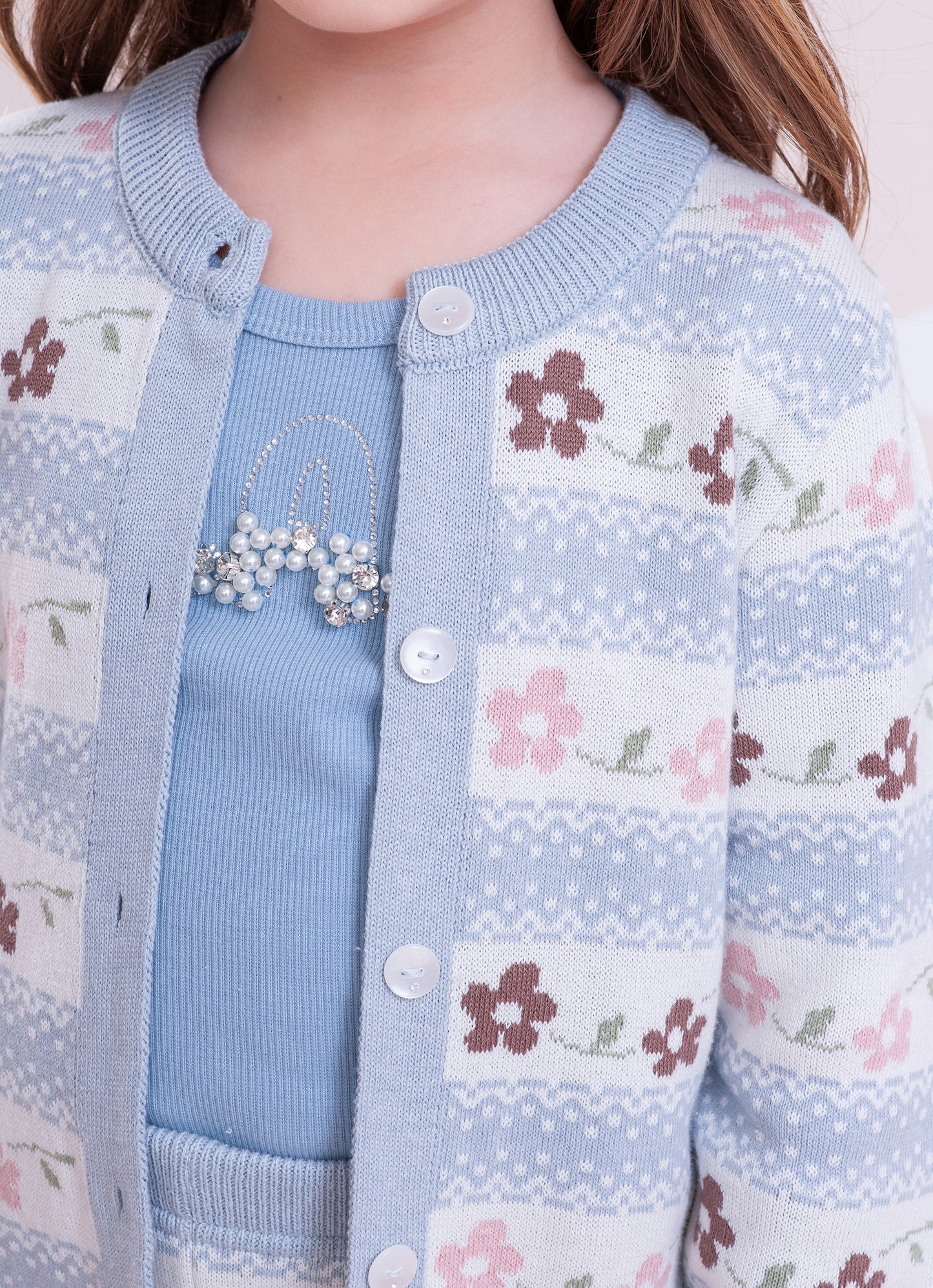 Casaco Tricot Listrado Multi Flores