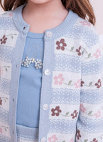 Casaco Tricot Listrado Multi Flores