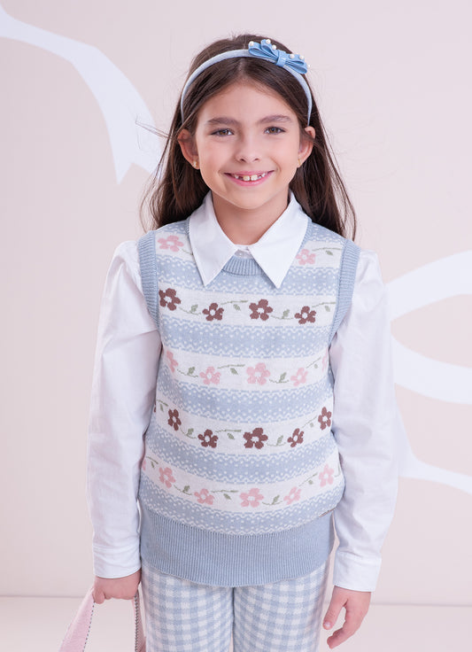 Colete Tricot Listrado Multi Flores