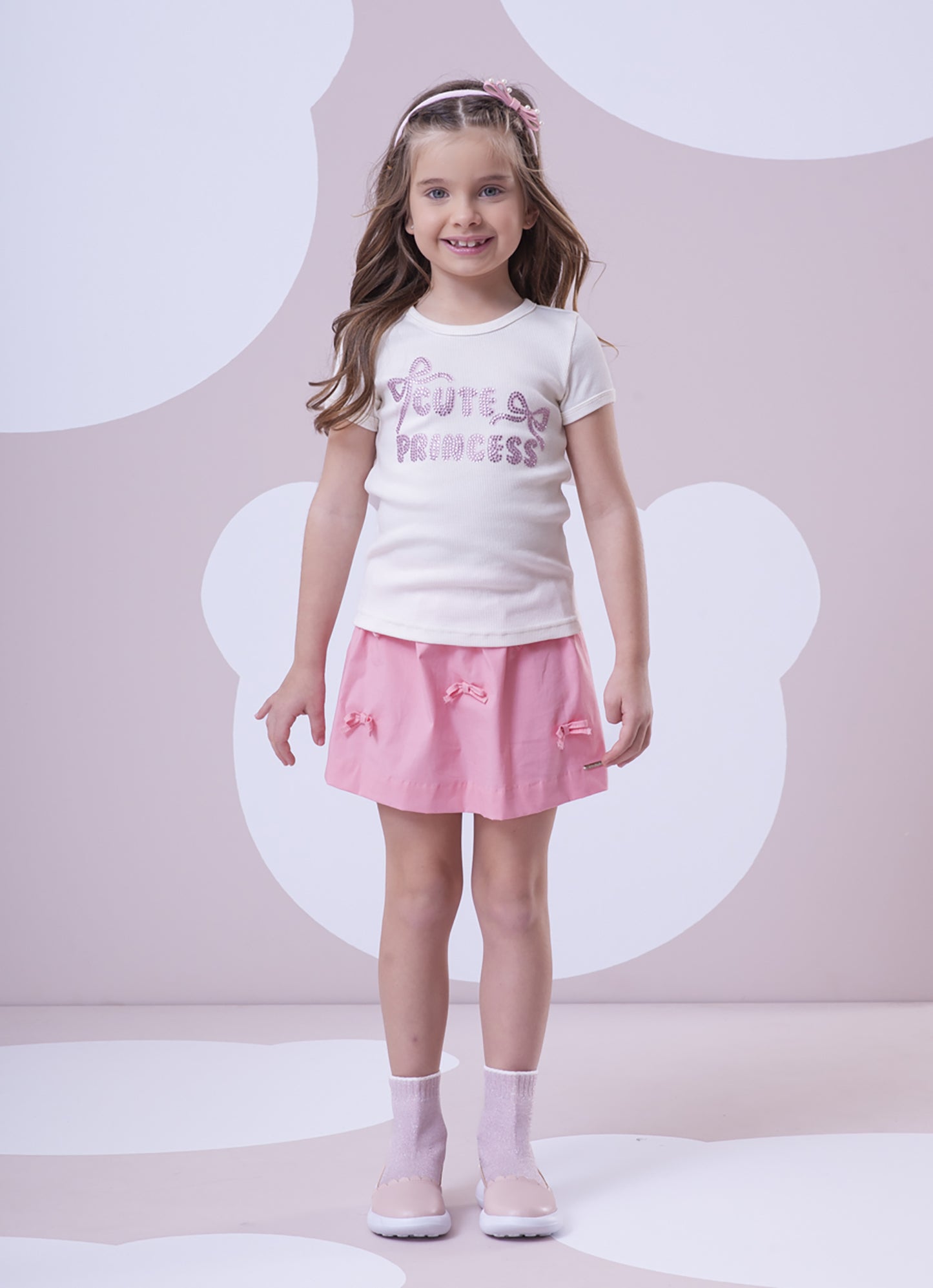 Conjunto Blusa Ribana Princess Saia Short Laçinhos