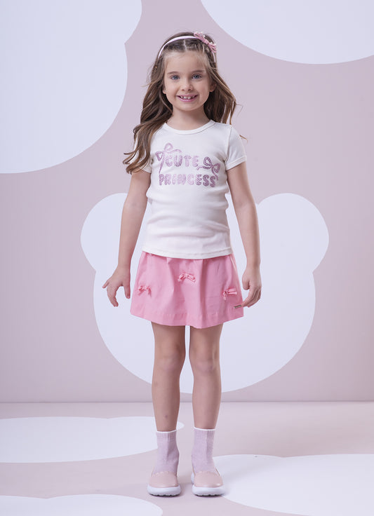Conjunto Blusa Ribana Princess Saia Short Laçinhos