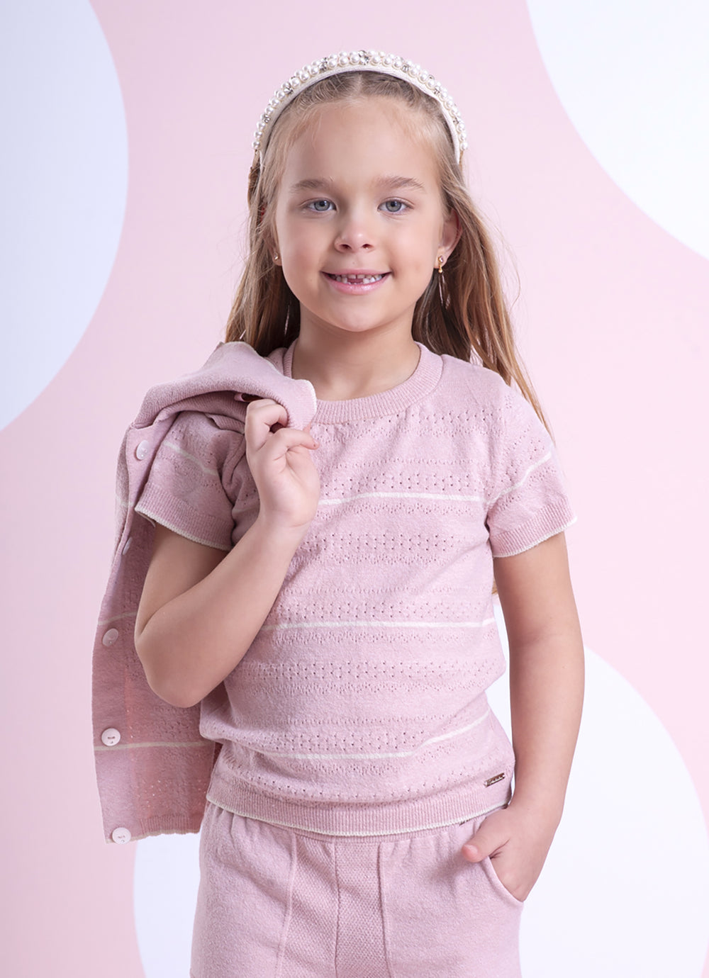 Blusa Tricot Manga Curta Mix de Pontos