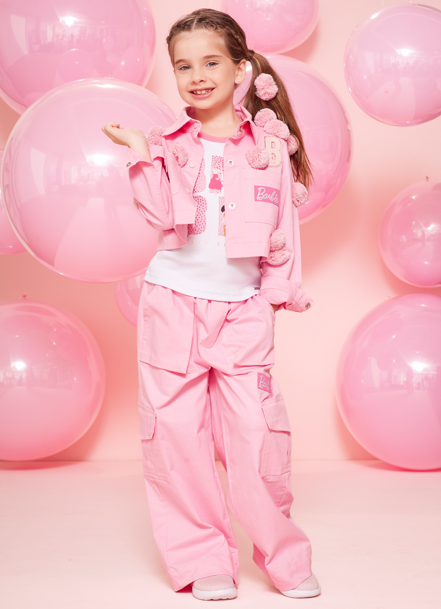 Calça Cargo Sarja Patche Barbie
