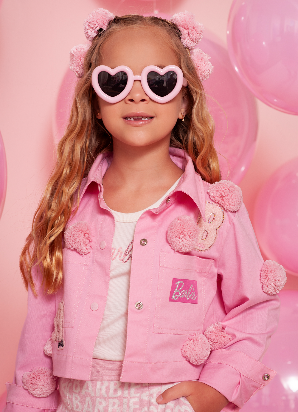 Jaqueta Sarja Multi Patche Barbie Pompom