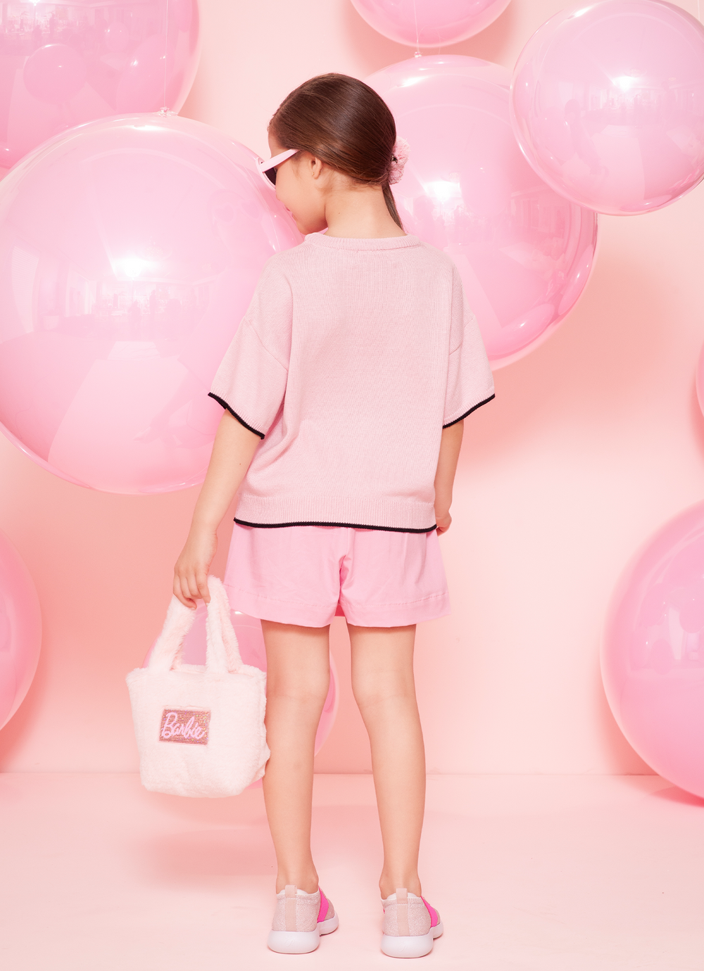 Saia Short Sarja Pregas Patche Barbie