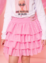 Saia Short Babados Tule Brilho Barbie