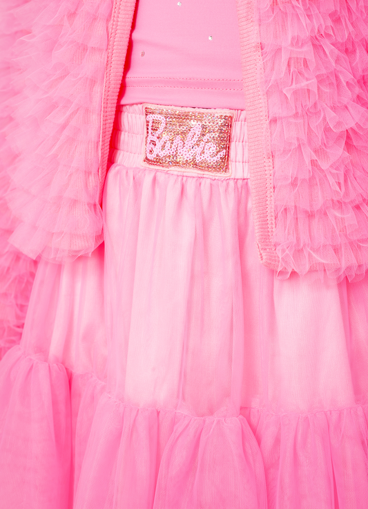 Saia Short Tule Babado Barbie