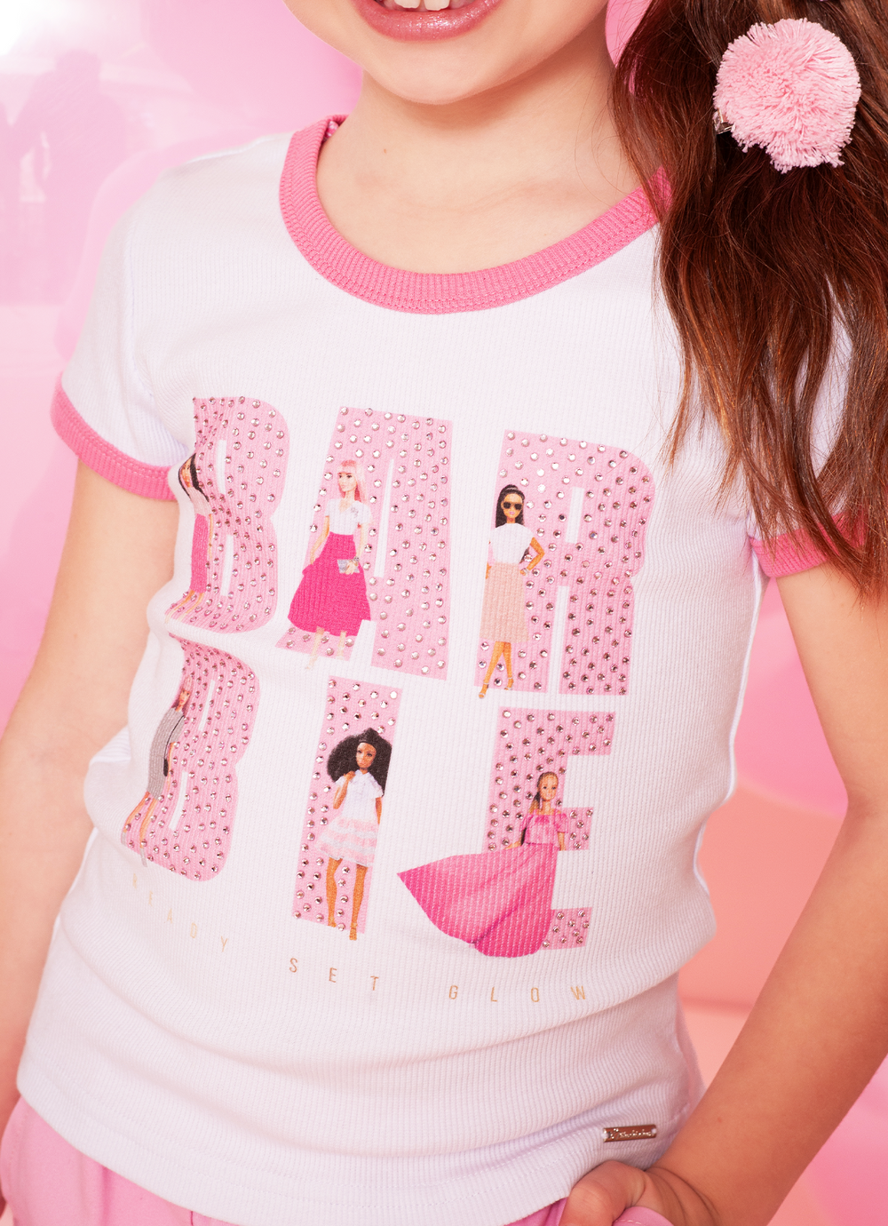 Blusa Ribana Serigrafia Letras Barbie Cristais