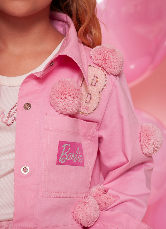 Jaqueta Sarja Multi Patche Barbie Pompom