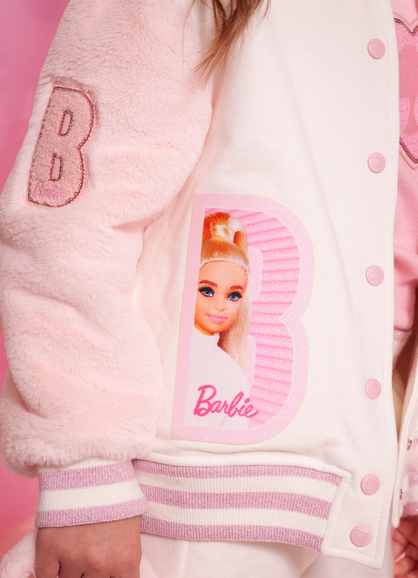 Jaqueta Moletom Mangas Pele Patches Barbie