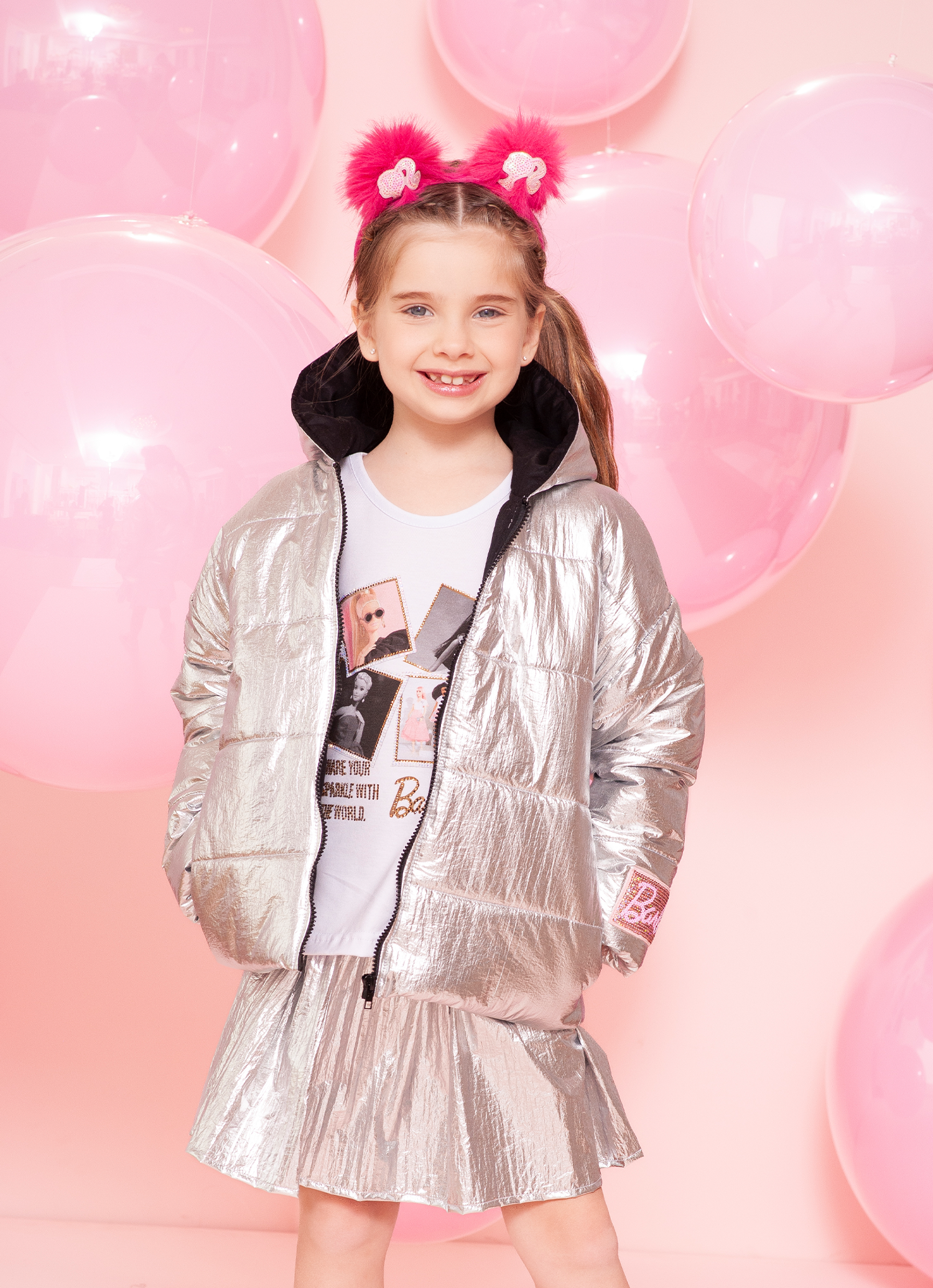 Jaqueta Puffer Foil Prata Barbie