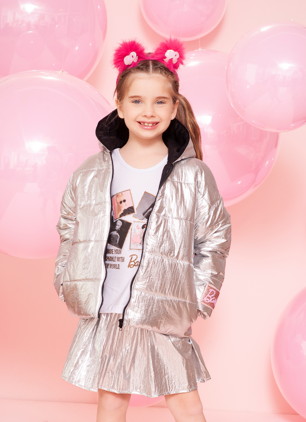 Jaqueta Puffer Foil Prata Barbie