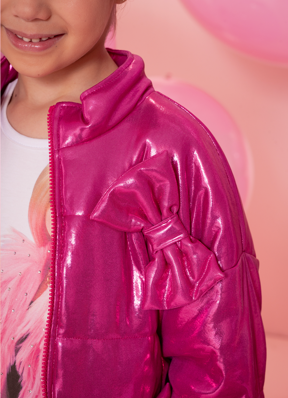 Jaqueta Puffer Foil Maxi Laços Barbie